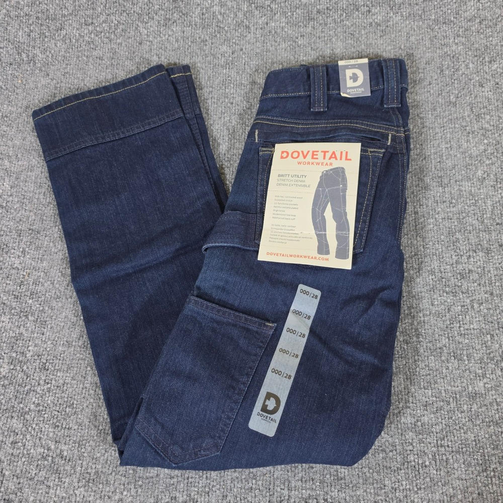 NWT Dovetail Workwear Britt Utility Stretch Denim Pants Dark Indigo 000/28 24x26